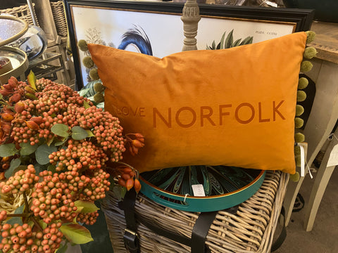 Handmade Velvet 'Love Norfolk' Pom Pom Cushion – Luxurious Velvet Cushion in Multiple Colours
