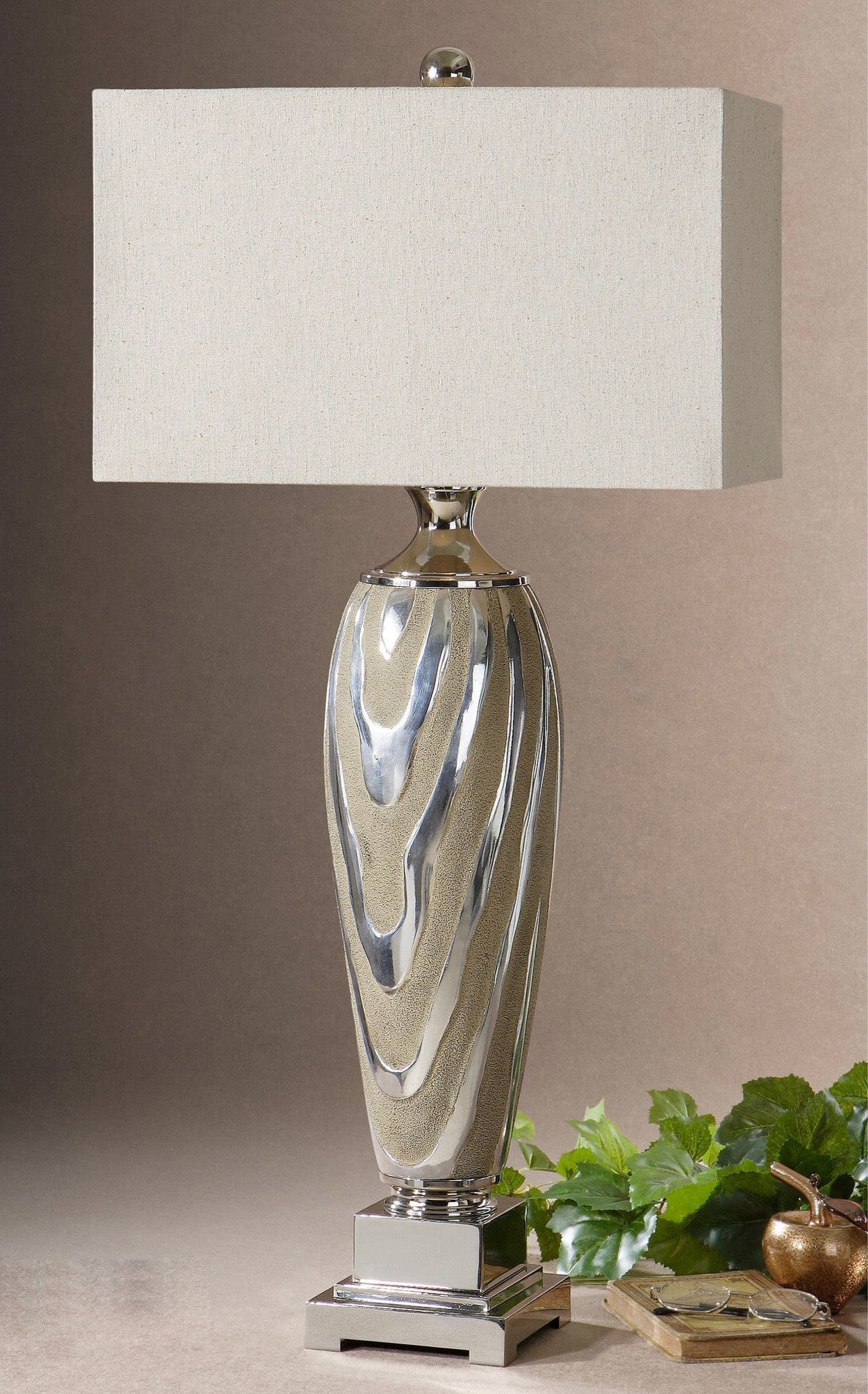Designer Large Textured/Silver Plated Lamp/Natural Shade - Unique Gifts & Interiors