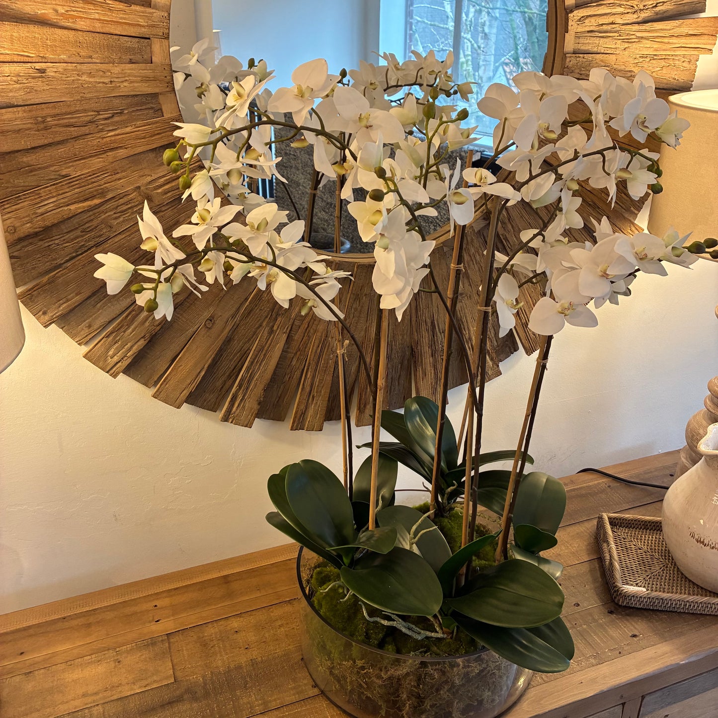 Elegant White Orchid in Glass Bowl