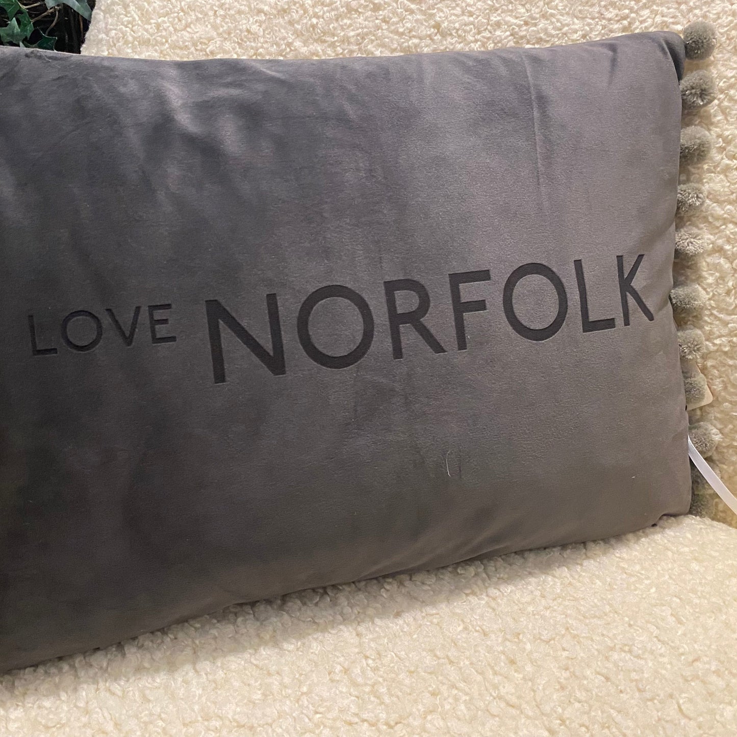 Handmade Velvet 'Love Norfolk' Pom Pom Cushion – Luxurious Velvet Cushion in Multiple Colours