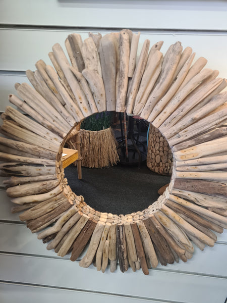 Round driftwood mirror