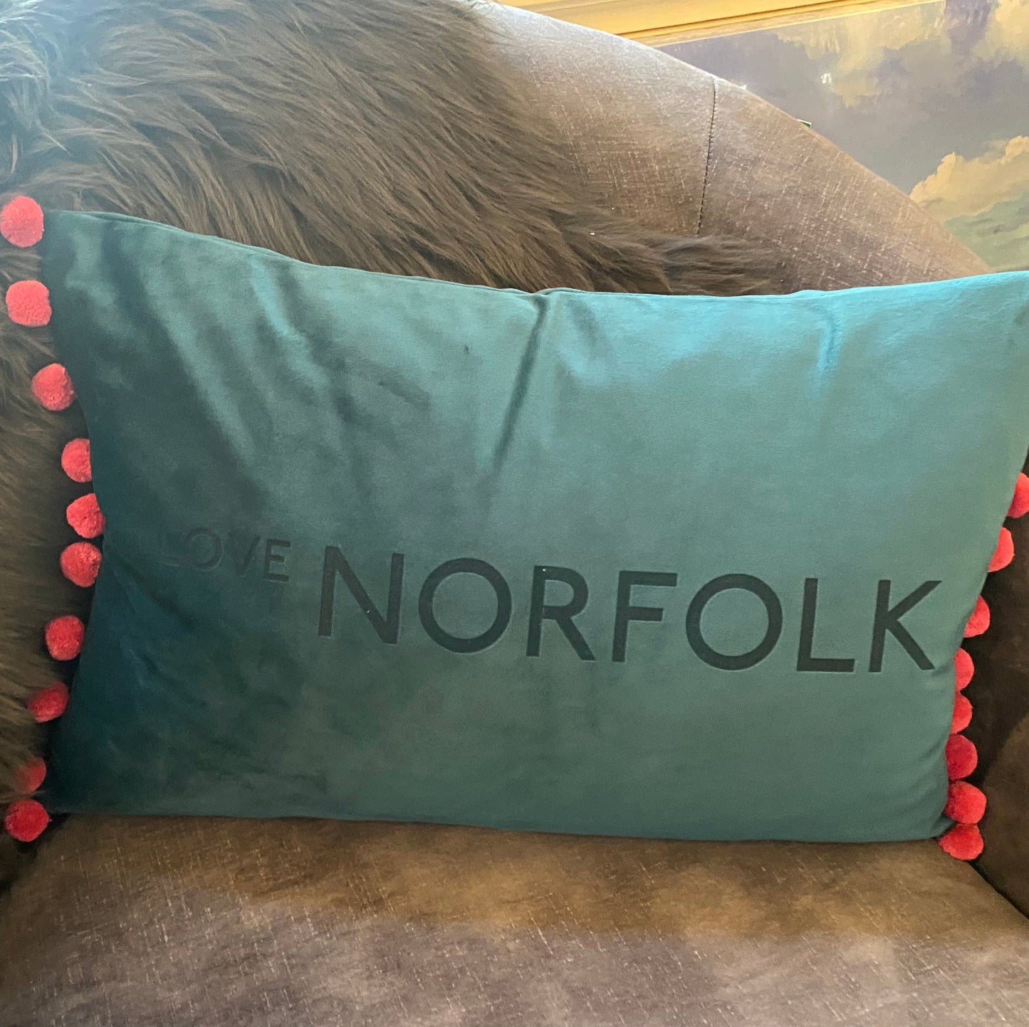 Handmade Velvet 'Love Norfolk' Pom Pom Cushion – Luxurious Velvet Cushion in Multiple Colours