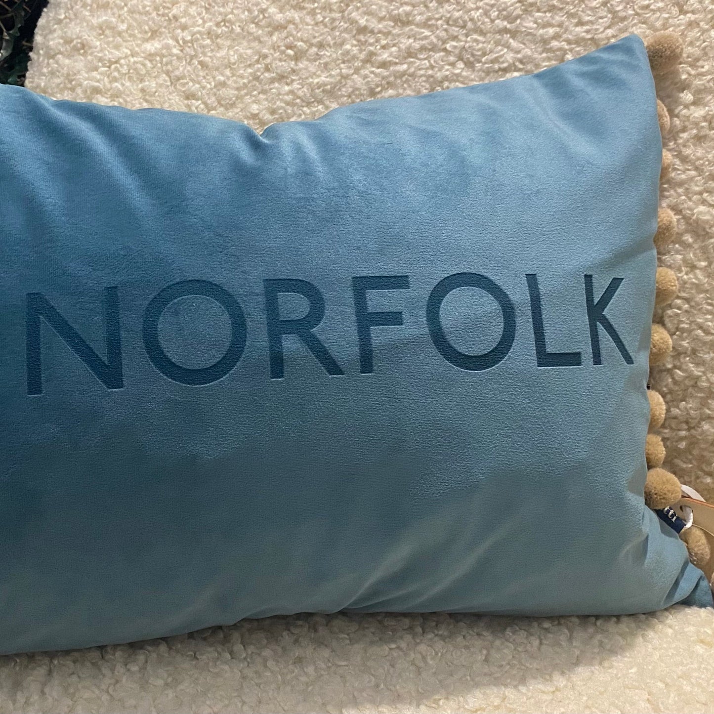 Handmade Velvet 'Love Norfolk' Pom Pom Cushion – Luxurious Velvet Cushion in Multiple Colours