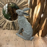 Sitting Grey Hare Sculpture – Elegant Wildlife Ornament