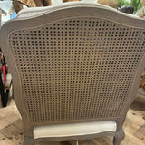 Rattan-Back Upholstered Armchair – Elegant Woven Back Accent Chair