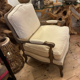 Rattan-Back Upholstered Armchair – Elegant Woven Back Accent Chair