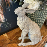 Sitting Grey Hare Sculpture – Elegant Wildlife Ornament
