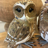 Wooden Hand-Carved Double Owl Bird on Tree Stump – Rustic Decorative Sculpture