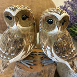 Wooden Hand-Carved Double Owl Bird on Tree Stump – Rustic Decorative Sculpture