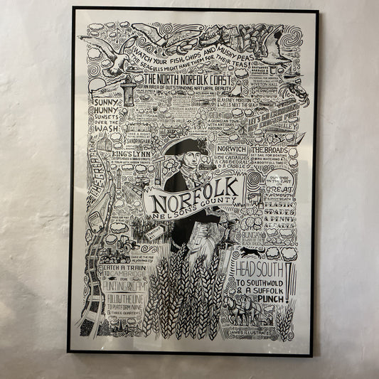 Norfolk Illustrated Map Screen Print – Framed A1 Wall Art