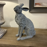 Sitting Grey Hare Sculpture – Elegant Wildlife Ornament