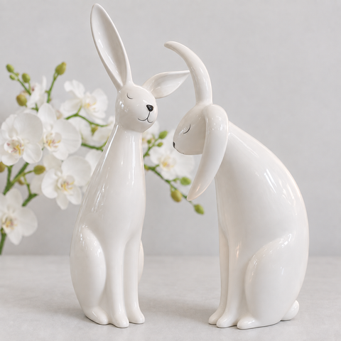 White Ceramic Rabbit Ornaments – Decorative Bunny Figures
