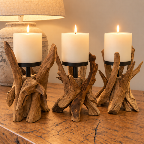 Teak Candle Holder