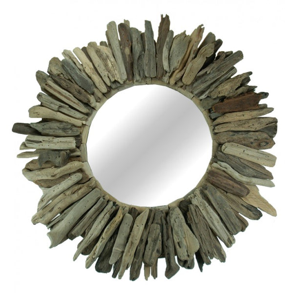 Handmade Round Driftwood Sunburst Mirror - D60cm