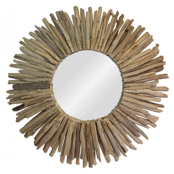 Small Handmade Round Driftwood Mirror - D60cm