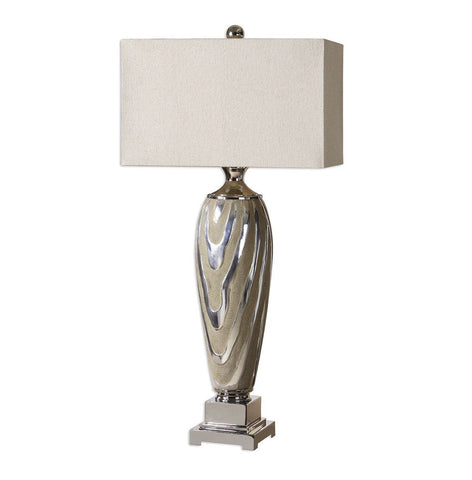 Designer Large Textured/Silver Plated Lamp/Natural Shade - Unique Gifts & Interiors
