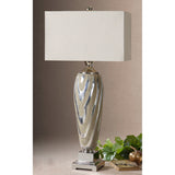 Designer Large Textured/Silver Plated Lamp/Natural Shade - Unique Gifts & Interiors